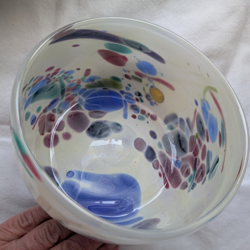 Blake Street Glass Studio Handmade Multicolor Art Glass Bowl Signed - Picture 9 of 14